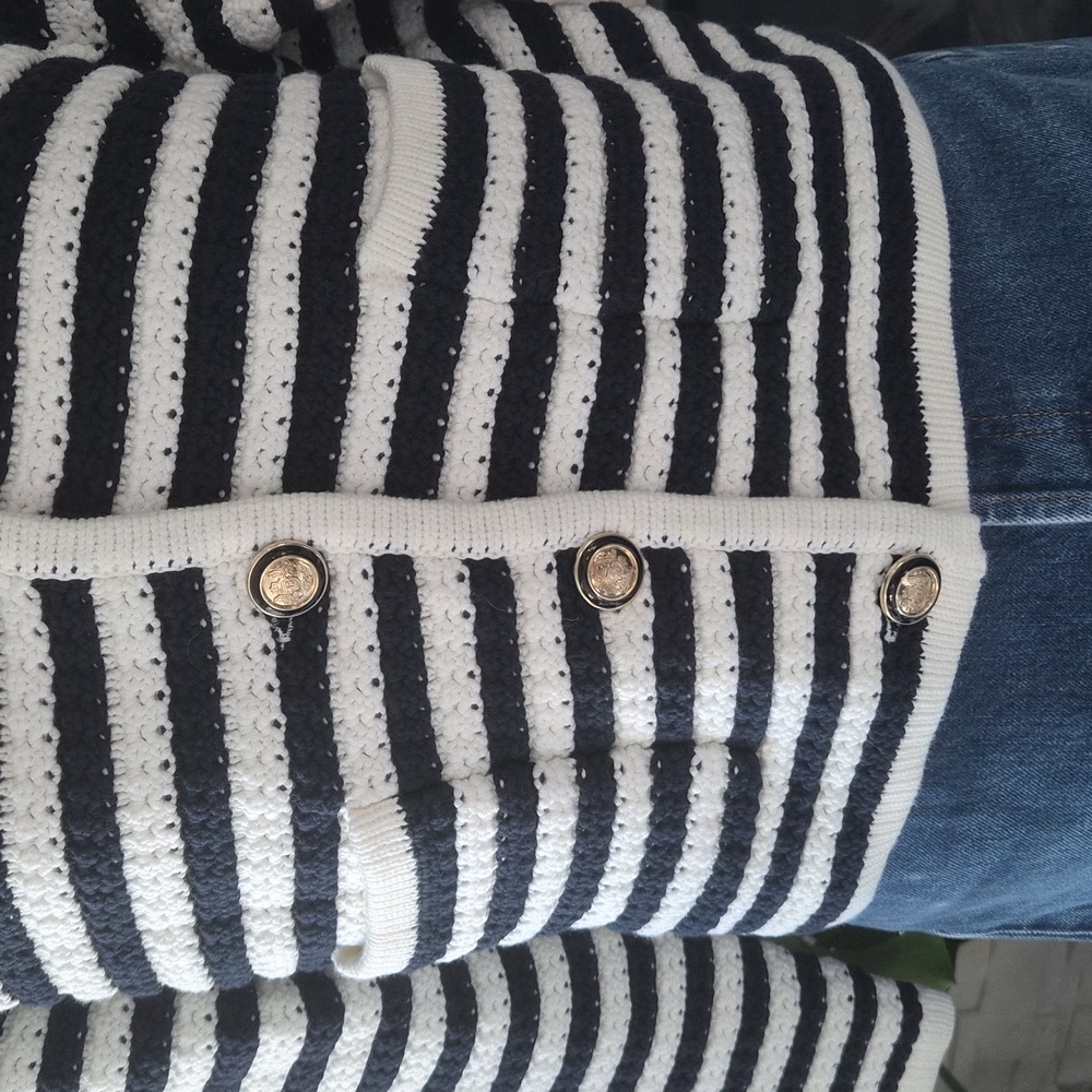NWT Ba&sh Bash Gaspard Tweed Cardigan Jacket in Ecru Black Stripe 4 size XL - Picture 5 of 9